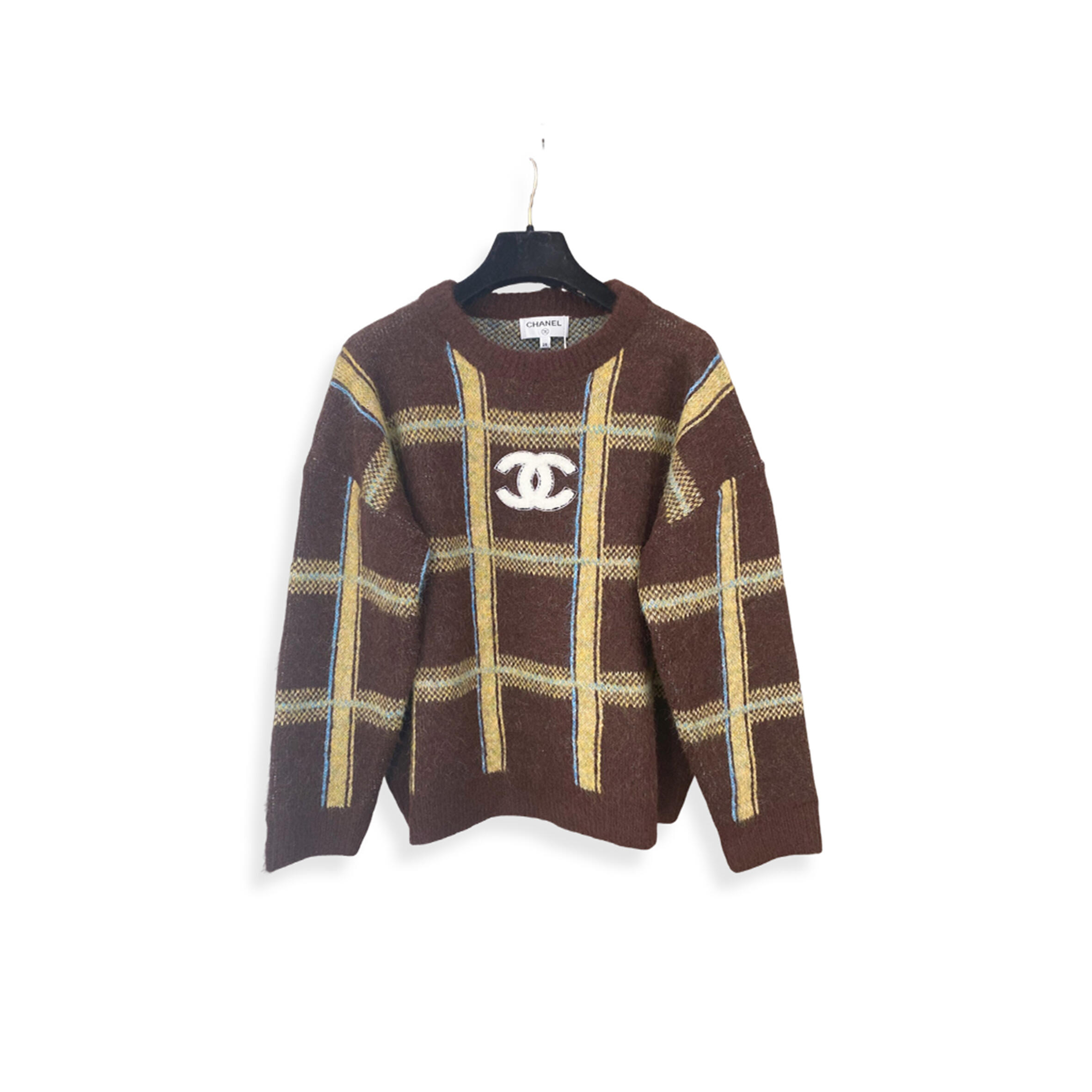 Ch**el color-blocked plaid pullover long-sleeved sweater